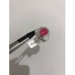 silver gents college ring with red stone; 8.2g; size R