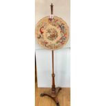 Circle Victorian style floral tapestry on solid wooden stand. Stand dimensions. Width 44cm, Height