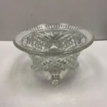 Elegant cut glass standing fruit bowl with pineapple style design on side. Width 26cm, Height 14.