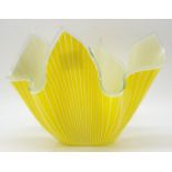 Pilkington Glass Vase in handkerchief chance design. 17cm in height. Yellow with white stripes.
