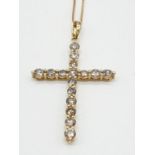 18ct yellow hGold and Diamond Cross Pendant set on 18ct Gold 46cm long chain. Total 1ct Diamond.