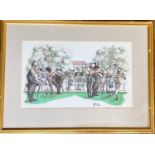 Set of 4 water colours by 'Loon'. Depicting "Royal races at Ascot". Size 50 x 68cm.
