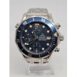 Omega Seamaster chronometer gents automatic watch with naval blue face and twist bezel