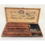 Victorian printing set complete with rule and spacer in original wooden box, made in the USA, 40 X