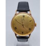 Rose Gold vintage Omega gents watch with black leather strap. 32mm case.