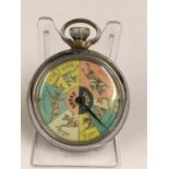 Vintage spinning horse racing pocket watch game WORKING , when wound the mechanical arm spins around