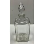 Vintage square cut glass decanter with pointed stopper. Width 9cm x 8cm, Height 23.5cm.