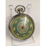 Vintage spinning horse racing pocket watch game WORKING , when wound the mechanical arm spins around