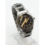 Men's Dunhill black face watch with metal and leather strap. Face width 4cm.