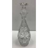 High quality antique cut glass decanter. Slight damage on stopper. Height 34.5cm, Width 12cm