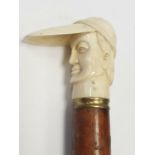 Ivory handled walking stick, 90cm long with handle shaped of a jockey