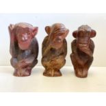 3 Wise Monkey hand carved statues. "Hear no evil, See no evil and speak no evil. Each statue is