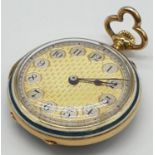 Vintage 18ct gold ladies pocket watch with enamel and opal back, 25mm case.