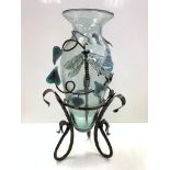 Wrought-Iron sculptured vase with glass dragonfly. 53 cm high.