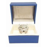 A beautiful diamond lattice ring in the style of Cartier Panther. The large proportions ring is