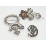 4x assorted vintage silver brooches, weight 20.21g (4)