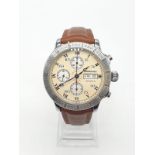 Longines Lindbergh hour angle chronograph gents watch with cream face (case 44mm) and skeleton back,