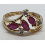 14ct Yellow Gold Diamond and Ruby fancy Ring, 1.8g
