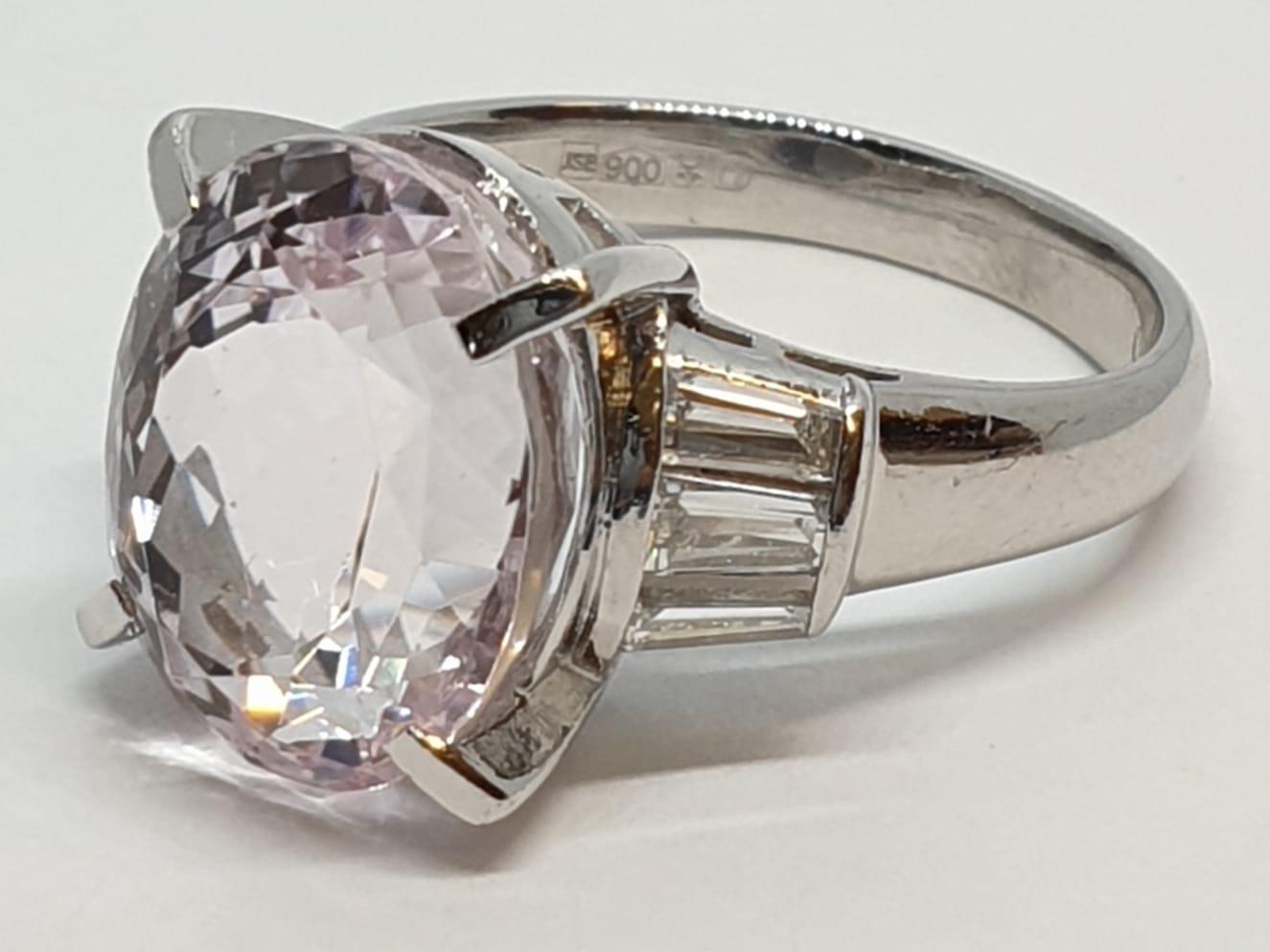 Platinum ring with a large 7.24ct cognizant stone centre and 0.64ct diamonds on shoulders, weight - Image 3 of 13