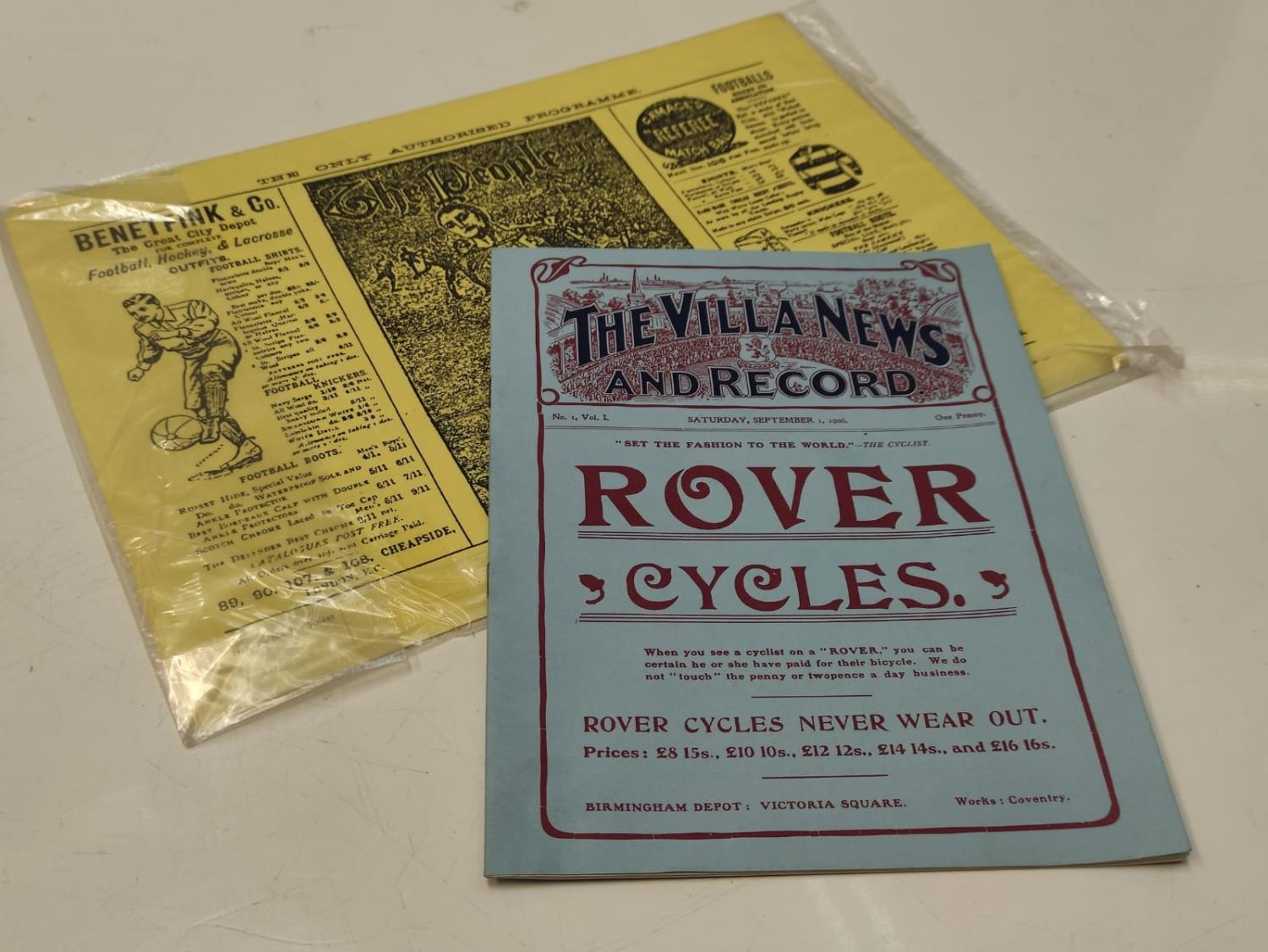 2 Early Football Programs. Everton v Aston Villa. 1896 Cup Final & 1906 Villa v Blackburn Rovers.