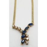 18ct Yellow gold diamond and sapphire collar style necklace Weight 8.8g, Approx.. 0.25ct of diamond.