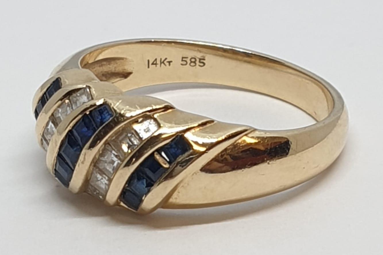 14ct Yellow gold diamond and sapphire ring. Weight 4.2g, Size N. - Image 3 of 9