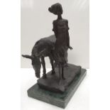 Bronze figurine, unknown sculpture. Young girl with Donkey. Height 44cm, Weight 7.8 kg
