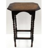 An Antique Occasional Table with Barley twist legs, 62cms tall 39x30cms