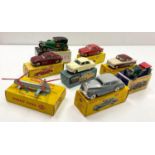 Seven boxed vintage Dinky, Corgi and Matchbox vehicles, including the rare 'Bristol 173 helicopter'.