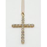 18ct Yellow Gold and Diamond Cross Pendant set on 18ct Gold 44cm Chain, Total Weight, 2.6g, 1ct