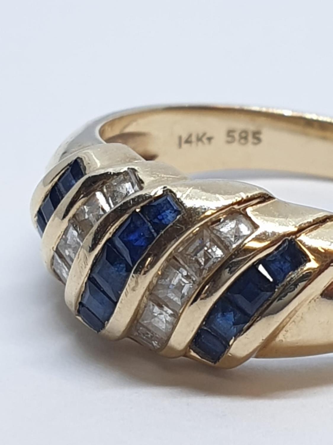 14ct Yellow gold diamond and sapphire ring. Weight 4.2g, Size N. - Image 7 of 9