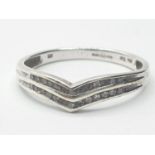 9ct white gold double wishbone ring, having two rows of clear stones, full UK hallmark showing