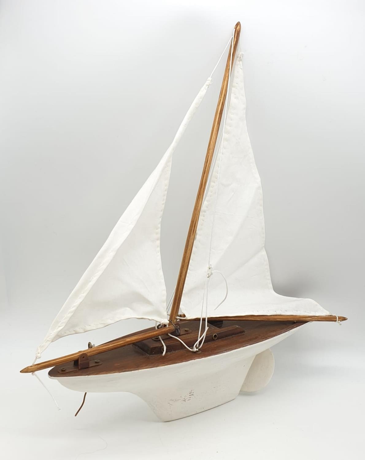 Model sailing boat with 2 sails, 40 x 48cm approx