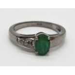 Emerald N size ring with a 1ct emerald and 0.05ct rose cut diamonds