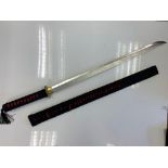 Japanese Katana. 92.5cm total length with traditional bound hilt & scabbard.