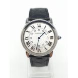 Vintage Cartier gents watch with white face Roman numerals and original black leather strap,