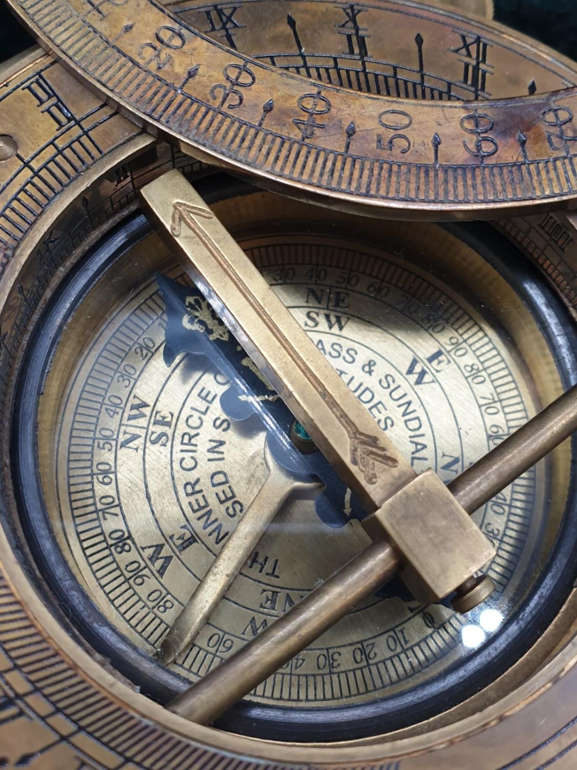 J.H.Steward of Strand London brass compass and sundial circa 1950 in custom made box (12x12cm) - Image 7 of 9