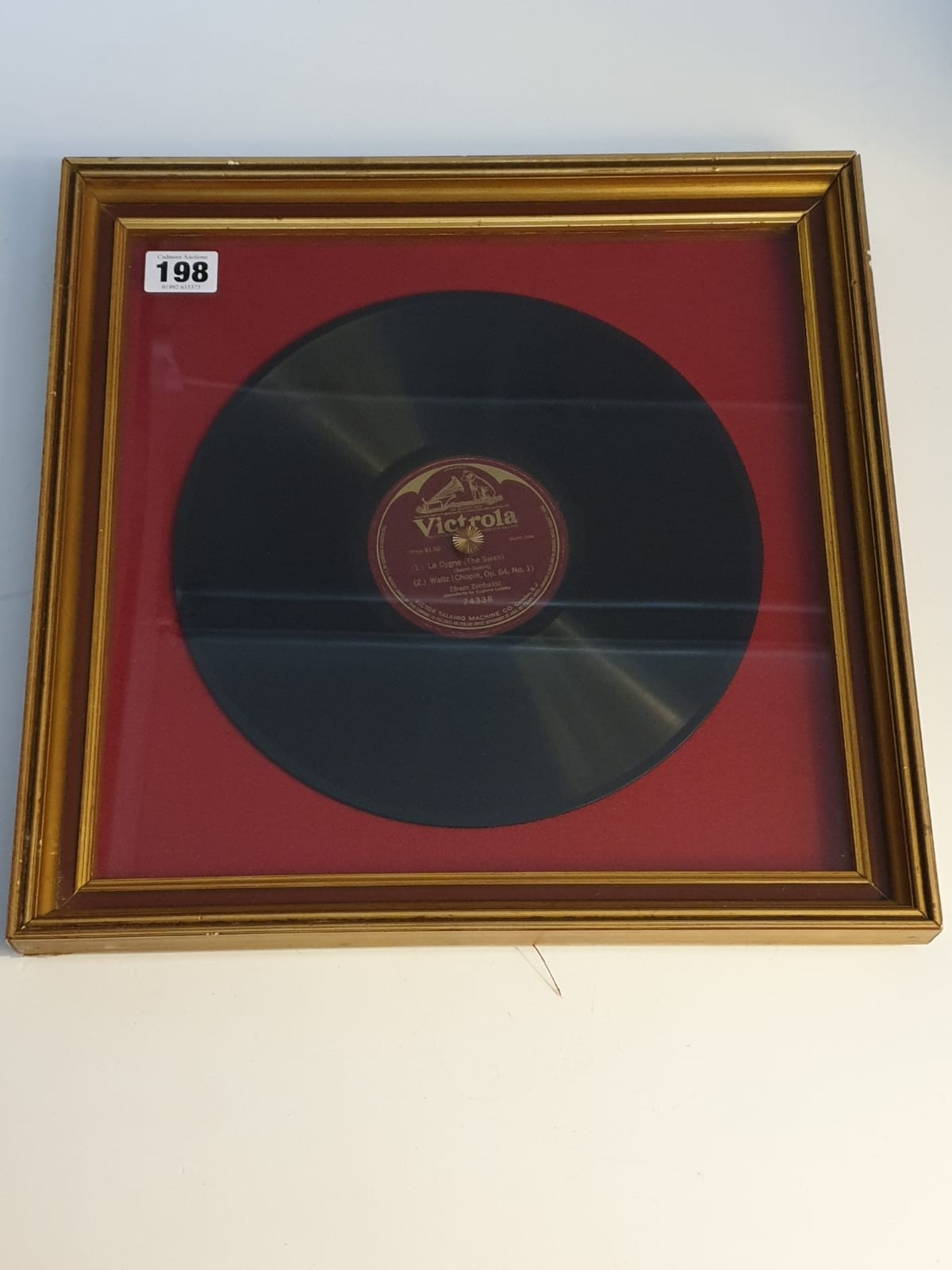 Framed 78rpm record of Efrem Zimbalist produced in U.S.A. for Victrola (His masters voice).