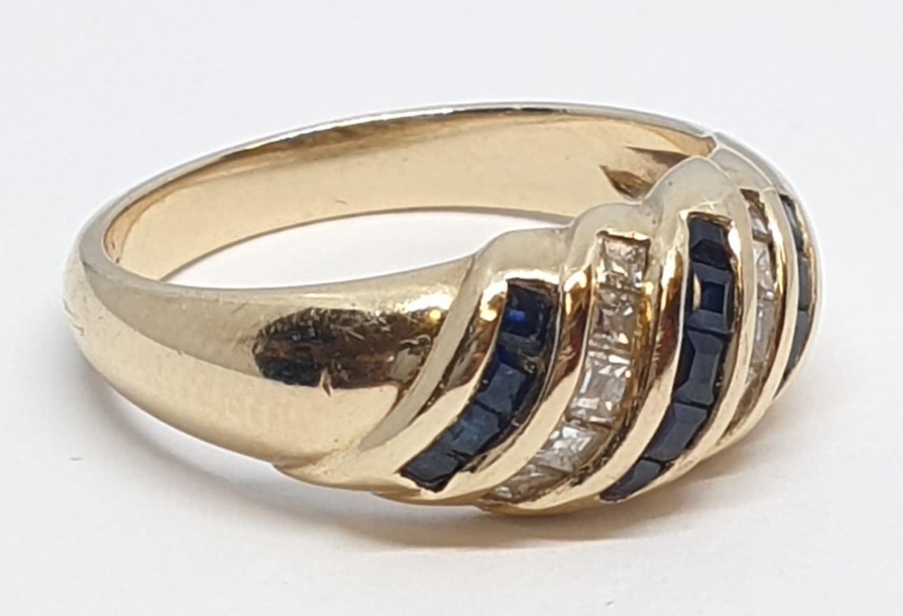 14ct Yellow gold diamond and sapphire ring. Weight 4.2g, Size N. - Image 2 of 9