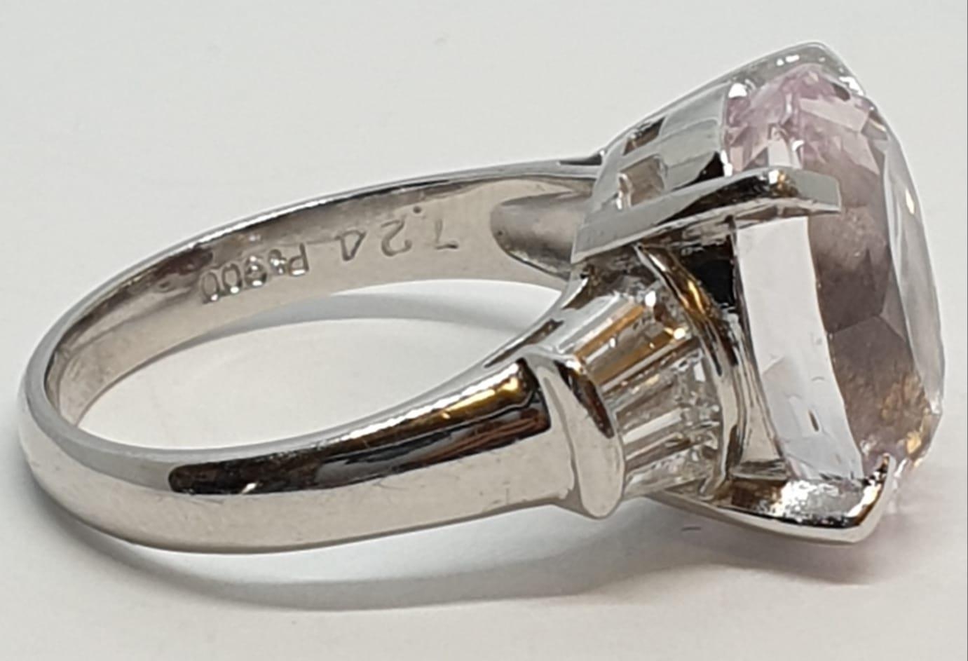 Platinum ring with a large 7.24ct cognizant stone centre and 0.64ct diamonds on shoulders, weight - Image 8 of 13