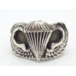 Heavy solid silver WW2 US Para Troopers Ring. Large size. Can be easily adjusted.