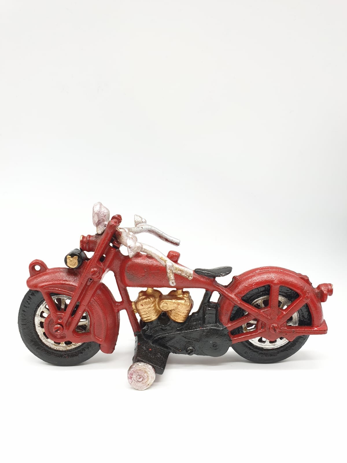 A collector?s item, French, cast iron, MITCHELIN MAN, on a motorbike. Wheels turning with special - Image 3 of 6