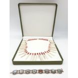 A pre-1960 East African necklace and bracelet. The tribal art necklace consists of white stone and