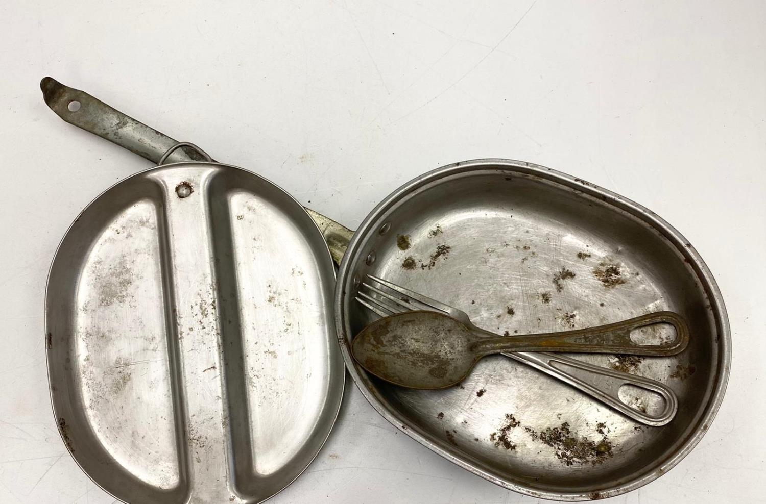 Vietnam Flea Market Find: US Mess Tin Dated 1951 with a fork and spoon. - Image 4 of 5