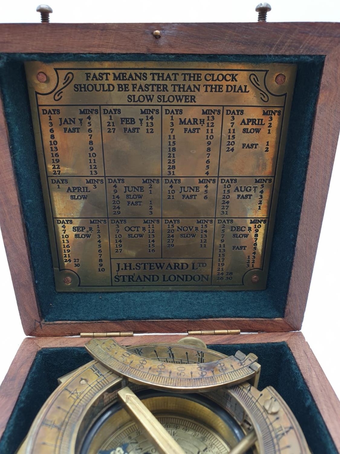 J.H.Steward of Strand London brass compass and sundial circa 1950 in custom made box (12x12cm) - Image 3 of 9