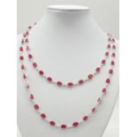 A Ruby Gemstone Long Chain Necklace in Sterling Silver 36 inches