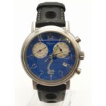 Chopard Geneve gents chronometer watch with rare blue face and leather strap, case 35mm and in