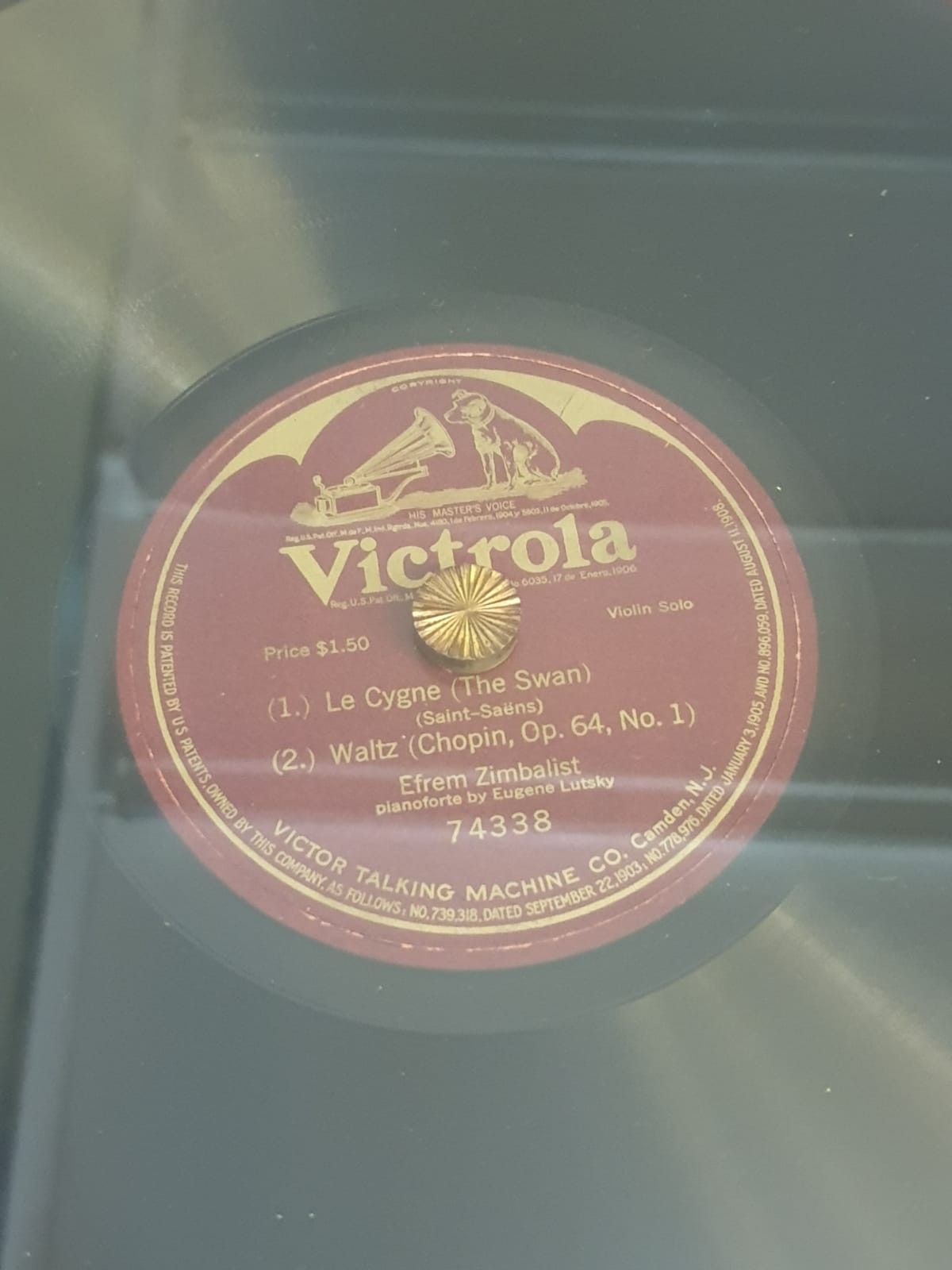 Framed 78rpm record of Efrem Zimbalist produced in U.S.A. for Victrola (His masters voice). - Image 2 of 2