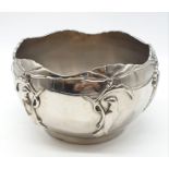 Silver plated fruit boat with bird motif, 20cm diameter