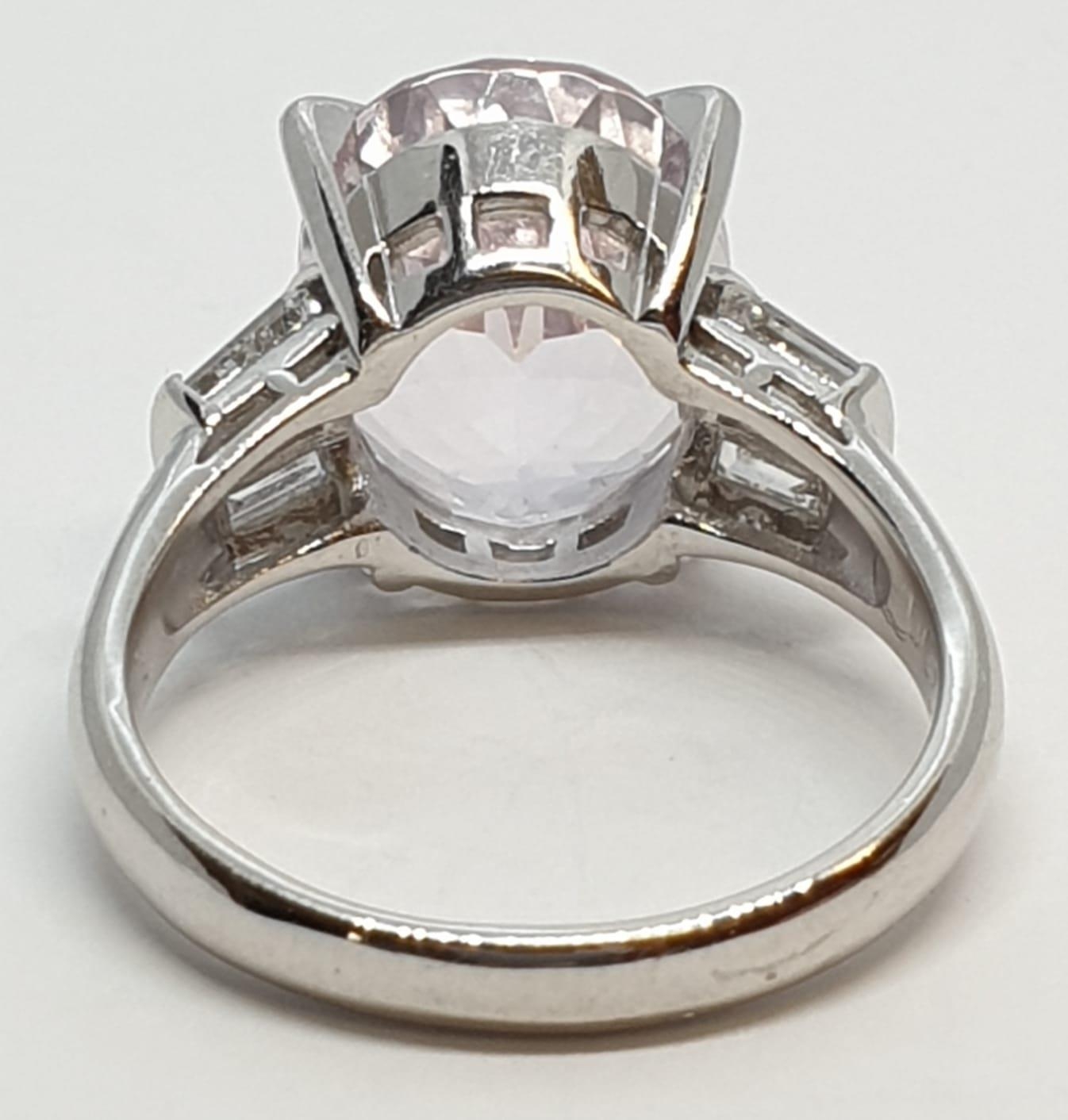 Platinum ring with a large 7.24ct cognizant stone centre and 0.64ct diamonds on shoulders, weight - Image 6 of 13